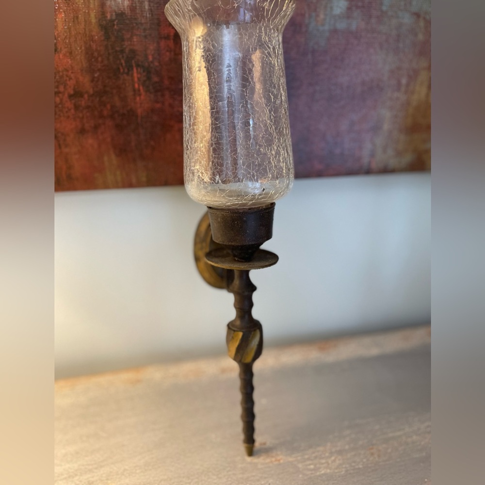 Two Vintage 15” Crackle Glass Sconces